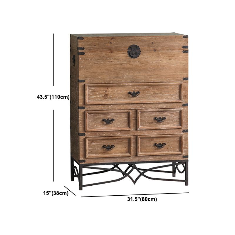 Mid-century Modern Wooden Rectangle Iron Legs Accent Cabinet with Drawer