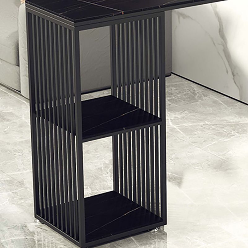 Glam Style Black Bar Table Faux Marble Top Rectangle Indoor Bistro Table