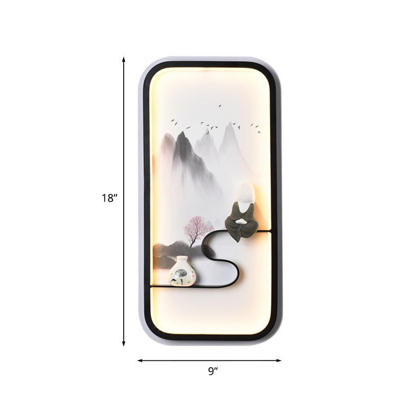Ink Painting Mountain Mural Lamp Chinese Ceramic Black LED Wall Lighting Fixture