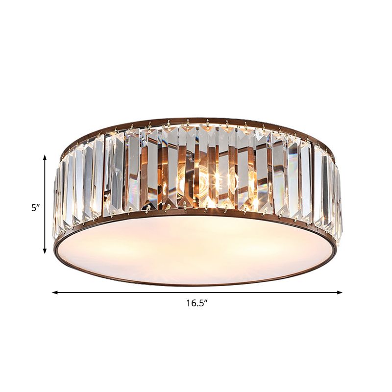 Slaapkamer Drum Inbouwverlichting Metaal Modern Zwart/Brons Plafondlamp met Kristallen Blok, 12,5"/16,5" Breedte