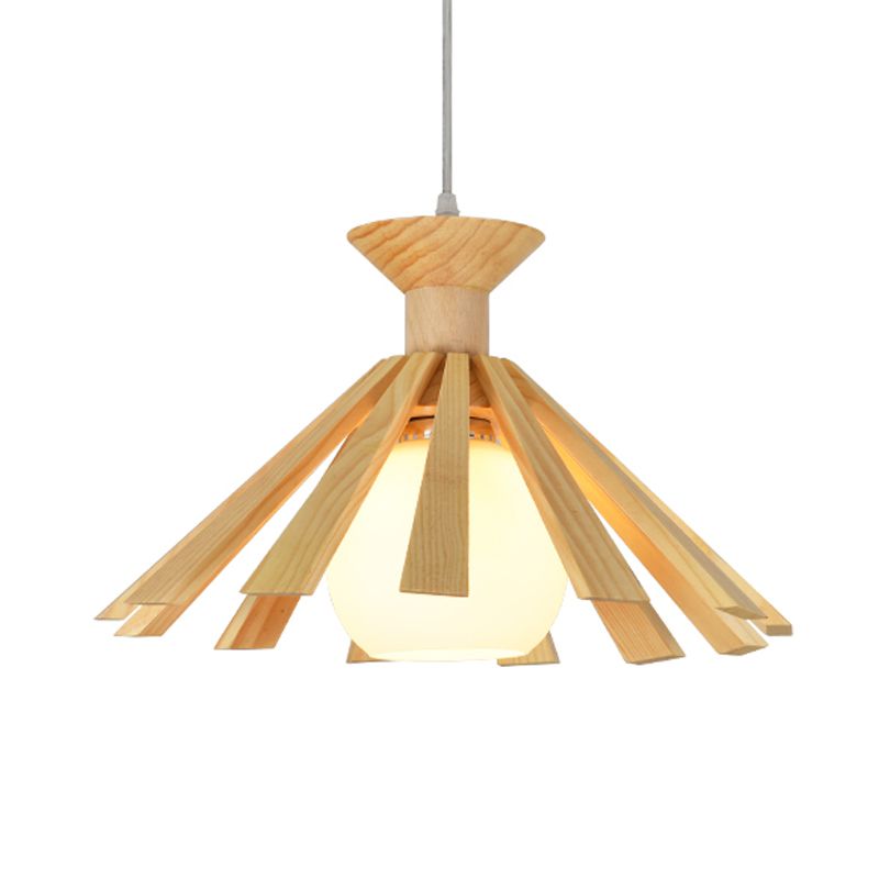 Cottage 1-Light Hanging Light Opal Frosted Open Glass Ball Pendant Ceiling Light with Wood Tapered Cap