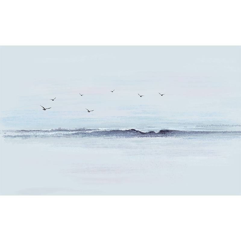 Modern Gull and Sea Surf Murals for Living Room Customized Wall Decor in Grey-Blue