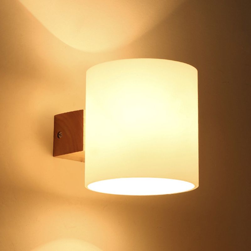 Cylinder Wall Sconce Lighting Modern Glass White Wall Mount Light Fixture for Bedroom