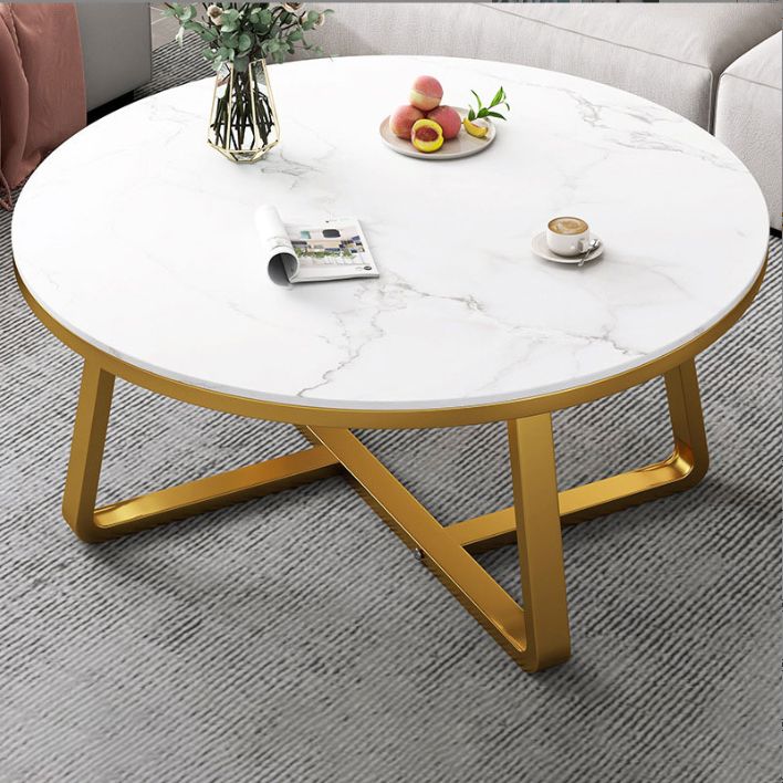 Glam Slate Round Cocktail Table in White 17.7" H Frame Coffee Table
