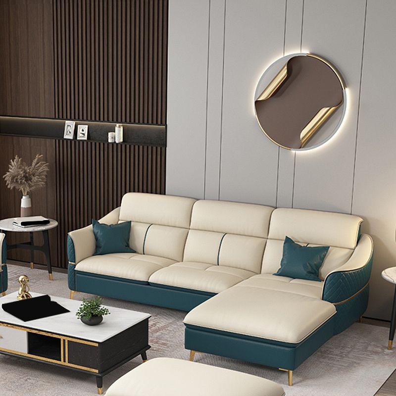 Beige Genuine Leather Sofa/Sectional Tear Resistant Square Arm Sofa for Living Room