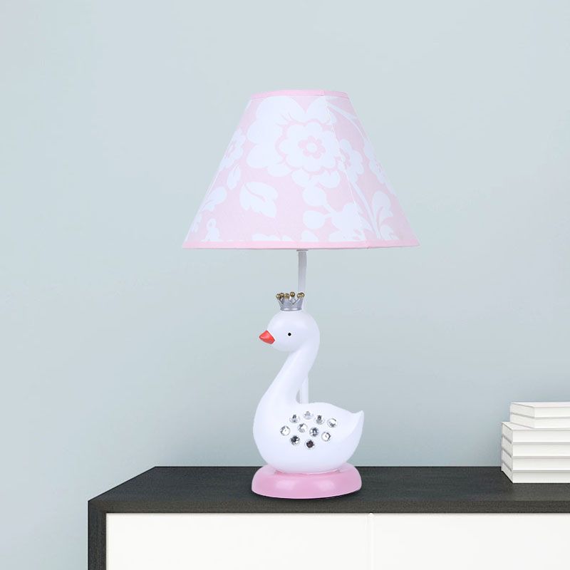 Lampada da lettura in resina White Goose Night Light Cartoon 1 lampadina con paralume in tessuto a botte per camera da letto