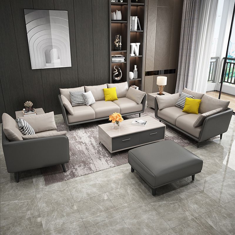 Stain Resistant Standard Faux Leather Square Arm Settee Couch with Pillows