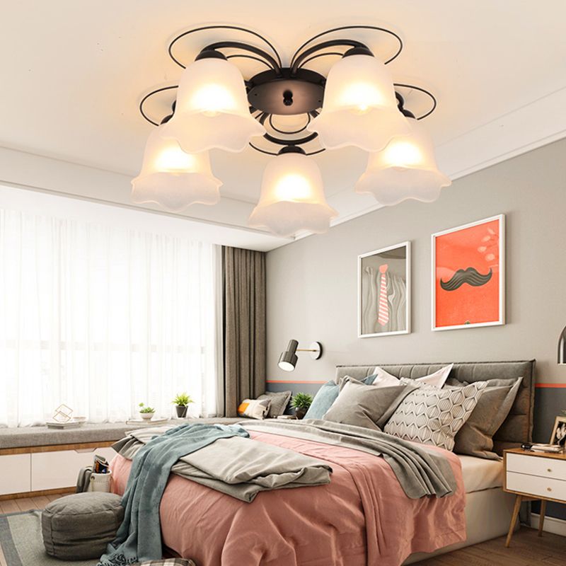 Black Shaded Semi Flush Mount Light Simple-Style Glass Living Room Ceiling Light