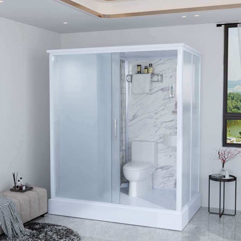 White Frosted Glass Shower Stall Single Sliding Door Shower Room