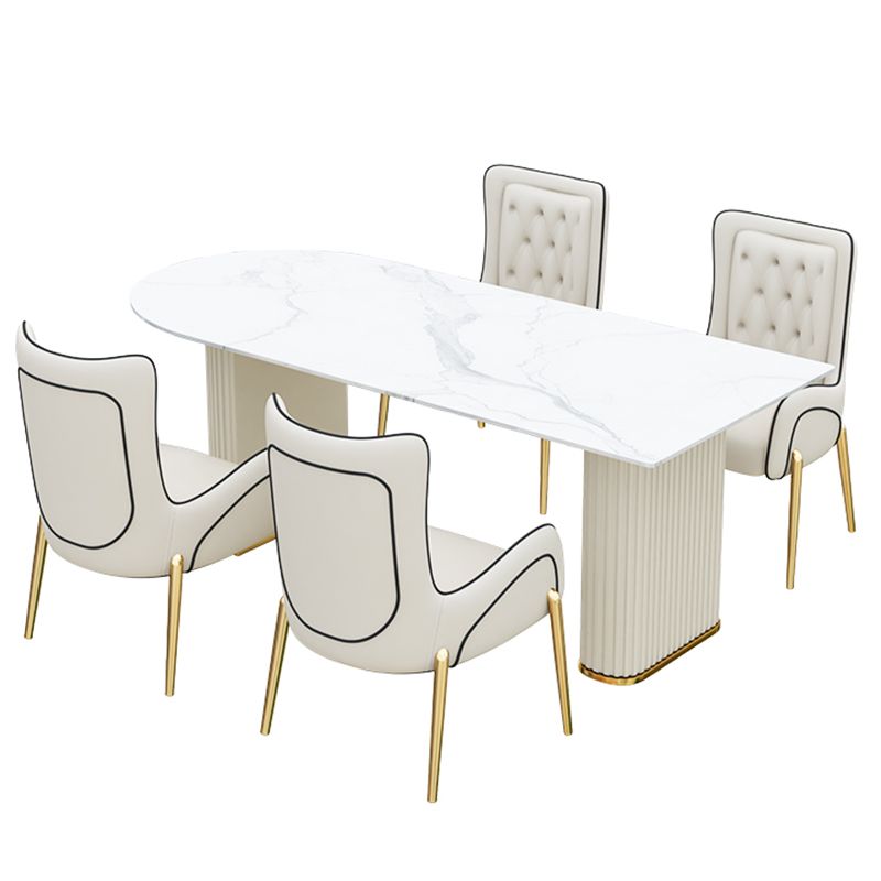 Free Form White Dining Table Sintered Stone Table Modern with Double Pedestal