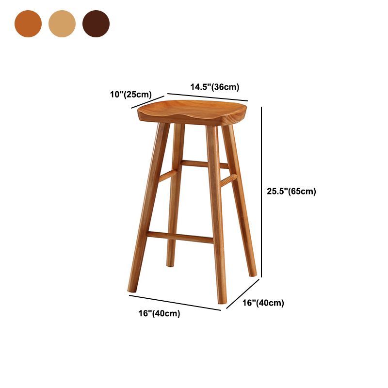 Contemporary Backless Footrest Stool Contoured Pine Solid Wood Bar Stool