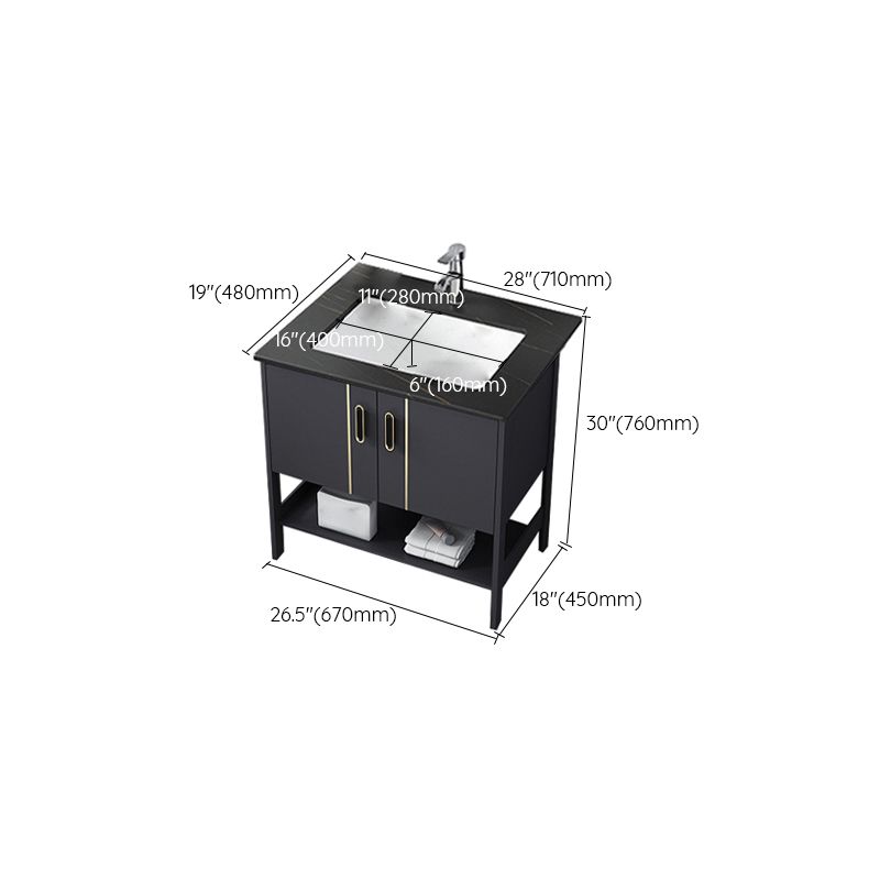 Single Sink Vanity Shelving Included Metal Frame 2 Doors Freestanding Modern Vanity