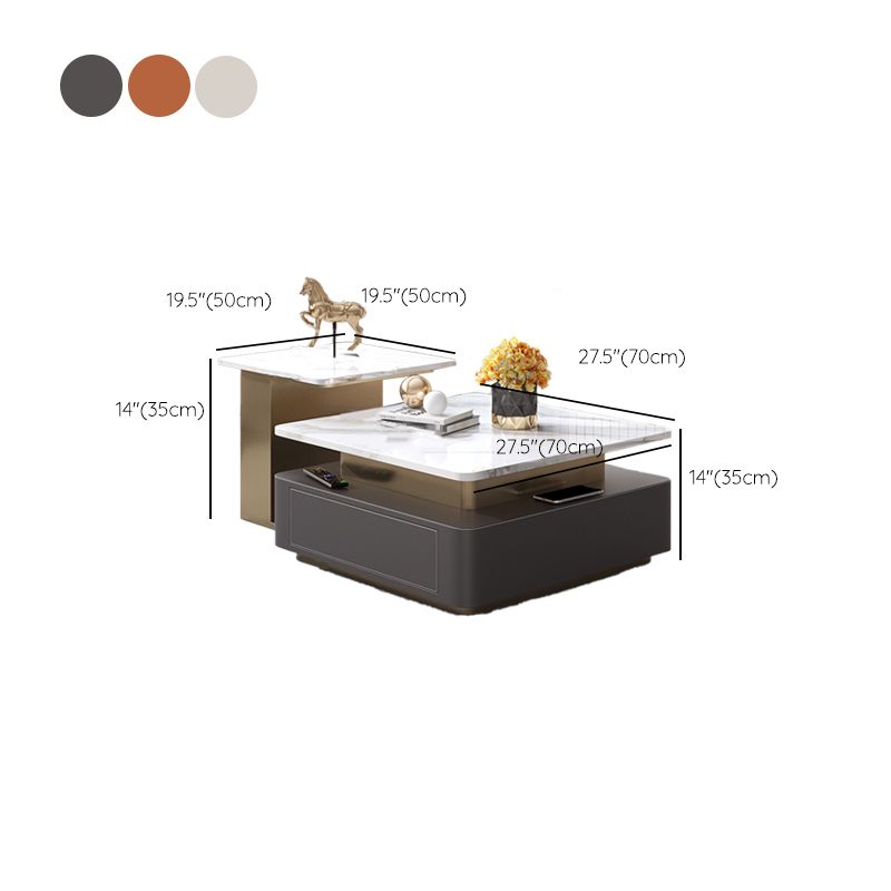 Glam Square Cocktail Table Single Stone Coffee Cocktail Table with Storage