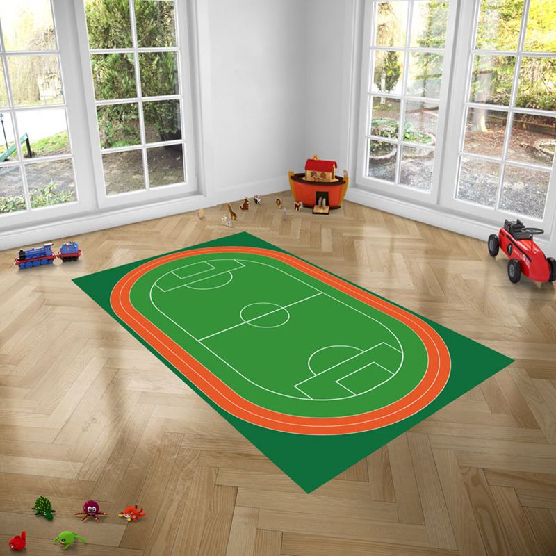 Green Modern Carpet Polyester Football Field Pattern Rug Anti-Slip Easy Care Rug for Drawing Room