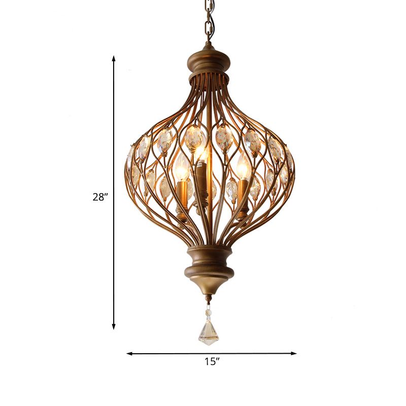 Beveled Glass Crystal Lantern Chandelier Contemporary 3-Light Living Room Hanging Pendant Light in Bronze