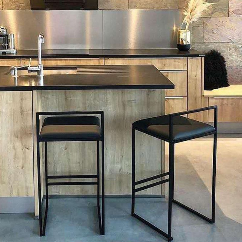 Industrial Low Back Stool Rectangle Upholstered Bar Stools for Living Room