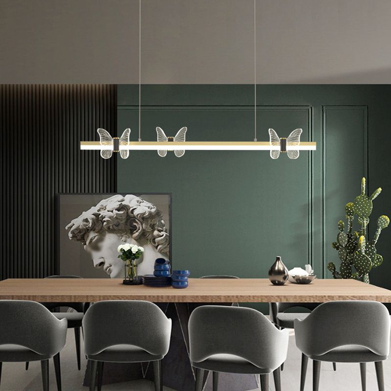 Linear Island Light Modern Lighting Chandelier Metal 1 Light Pendant Light Fixture