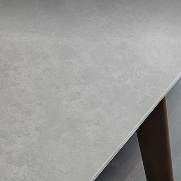 Mid-Century Modern Dining Table Gray Sintered Stone 4 Legs Dining Table with Wooden Base