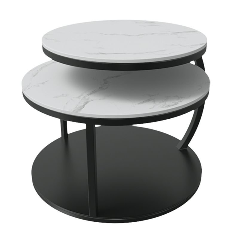 Glam Slate Coffee Table No Distressing Round Cocktail Table for Bedroom