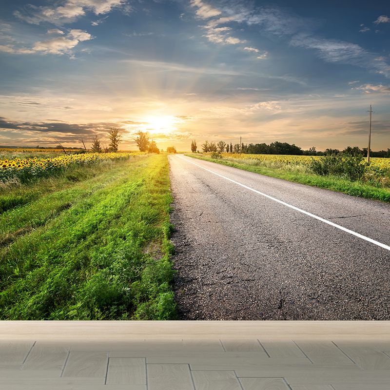 Soft Color Highway Mural Decal Moisture Resistant Contemporary Bathroom Wall Covering