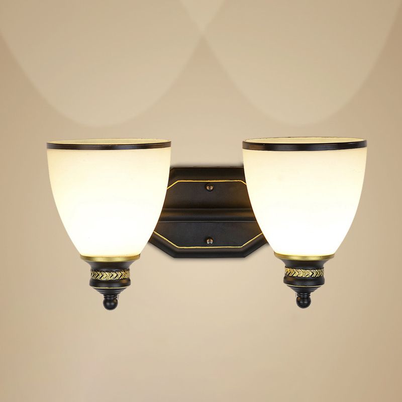Bell Shape Living Room Wall Light Classic Cream Glass Black Wall Lighting Fixture
