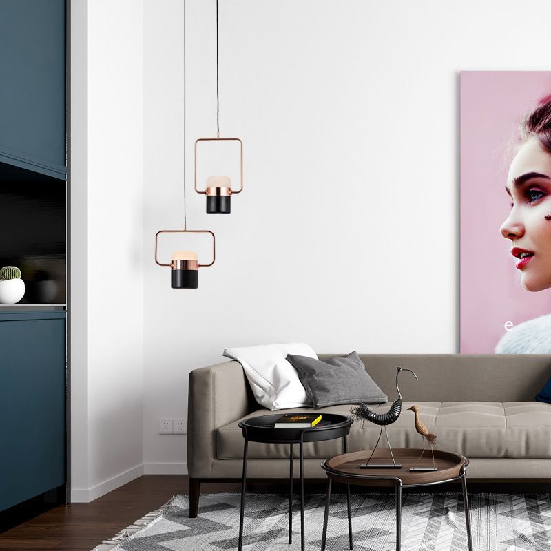 Zylindrische Anhängerlampe moderne minimalistische Metallhängelampe mit Rechteckring für Esszimmer