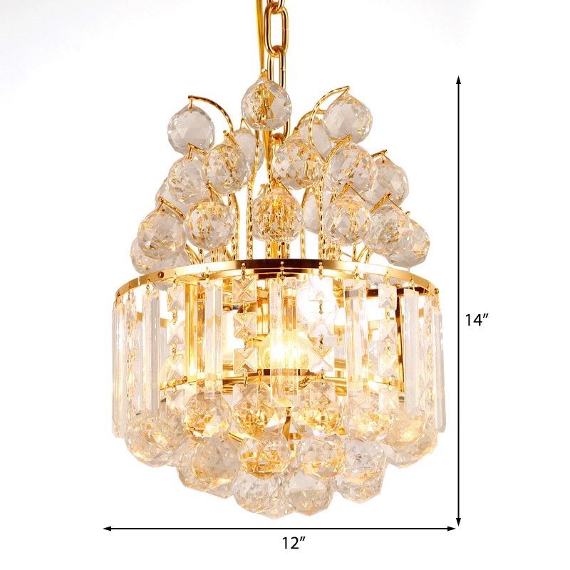 Funzione dell'illuminazione del lampadario a tamburo Modern Crystal 3 Light Assolgo in oro chiaro per sala da pranzo