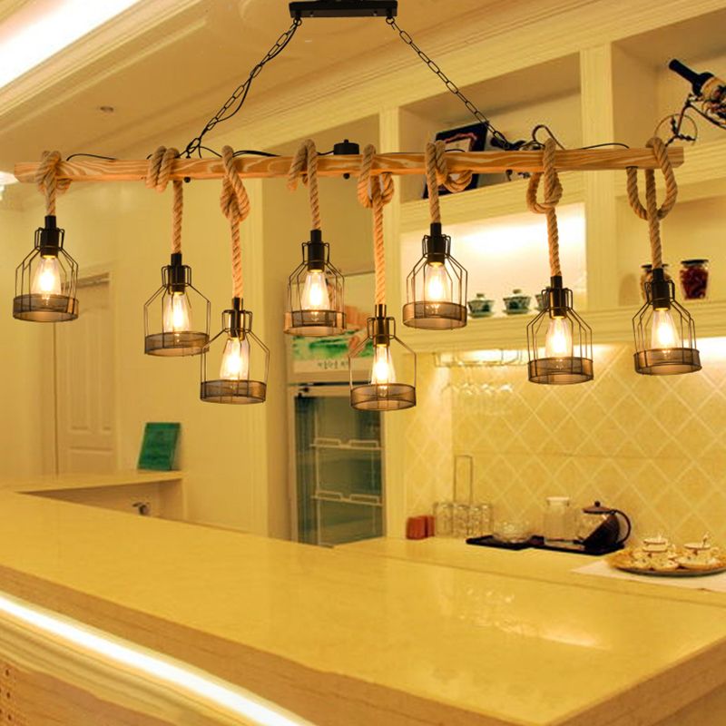 Industrial Pendant Lighting Wood Beam Island Light Fixtures for Restaurant