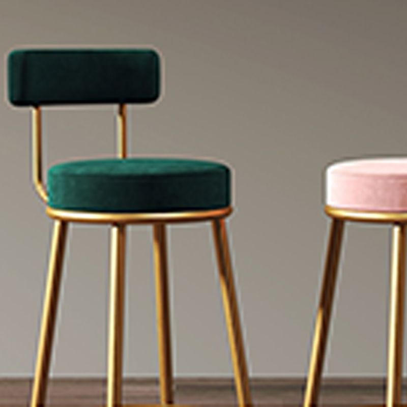 Scandinavian Low Back Bar Stools Fabric Round Seat Footrest Barstool