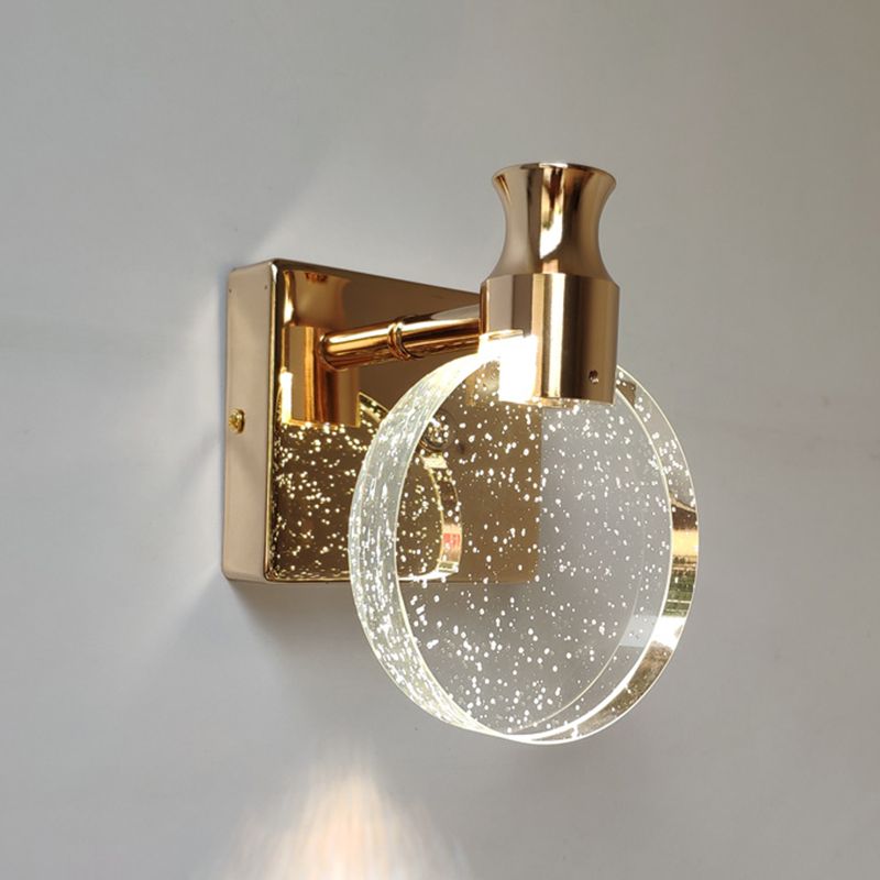 1 Light Round Vanity Wall Lights Modern Style Crystal Vanity Wall Sconce