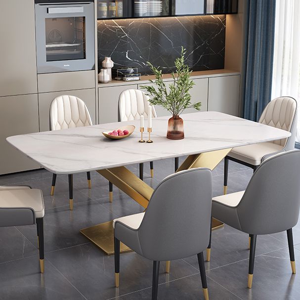 Witte eettafel van gesinterde steen Eenvoud Sokkeltafel voor eetkamer