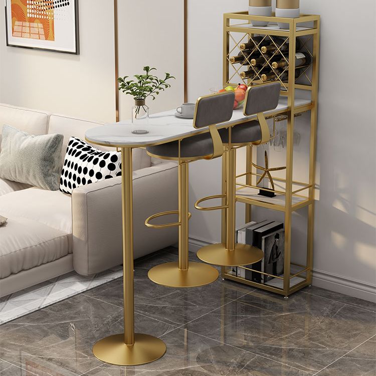 Modern 1/3 Pieces Bar Table Set Stone Counter Table with Rotatable Stools for Living Room