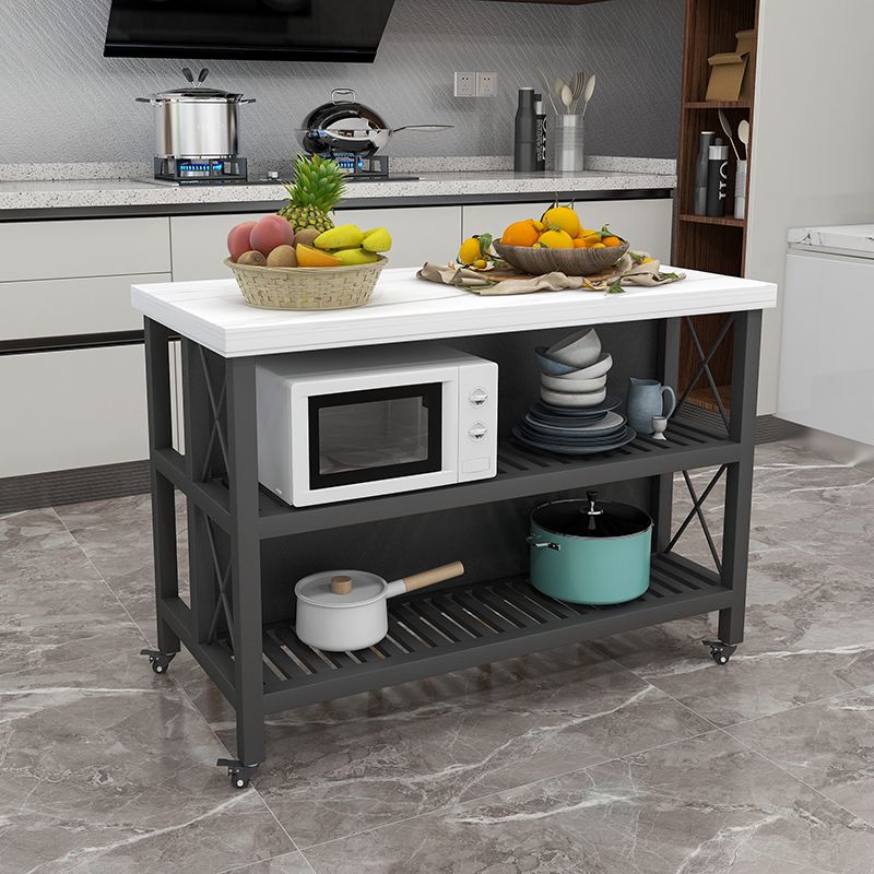 Modern Style Rolling Kitchen Cart Marble Kitchen Island Cart with Open Storage