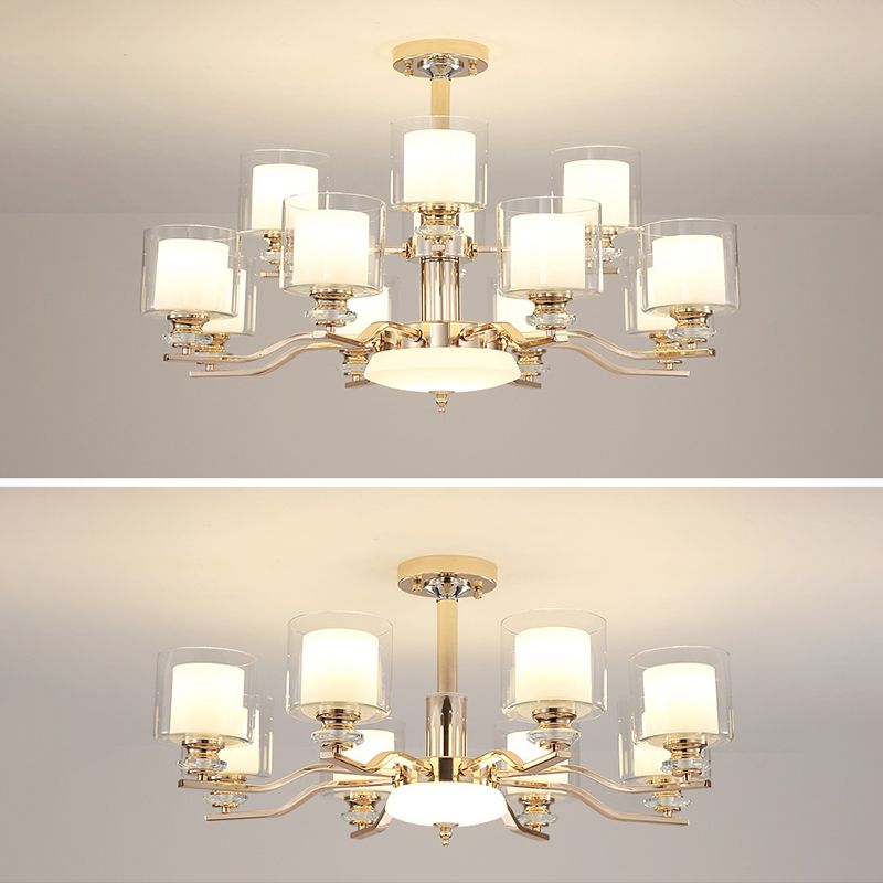 Clear and Frosted Glass Cup Chandelier Minimalist Suspension Lamp for Living Room