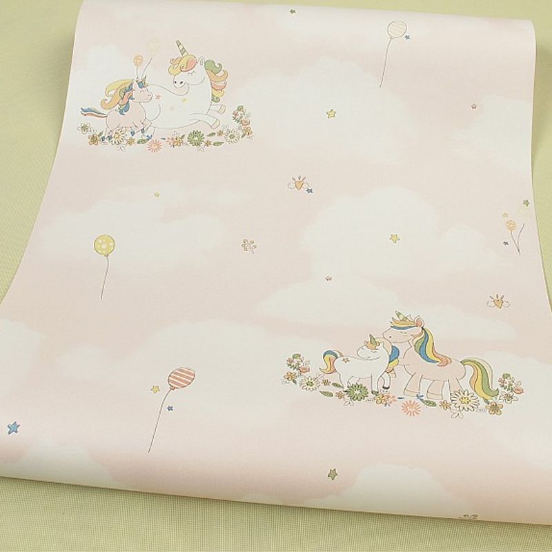 Cute Cartoon Unicorn Wallpaper for Childrens Bedroom, Soft Color, 31' L x 20.5" W