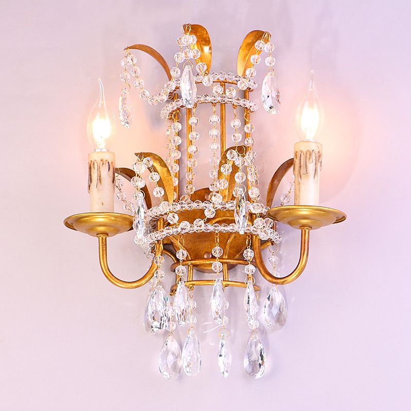 Éclairage mural du couloir de bougie vintage 2 têtes 2 têtes de montage mural de lampe avec accents en cristal