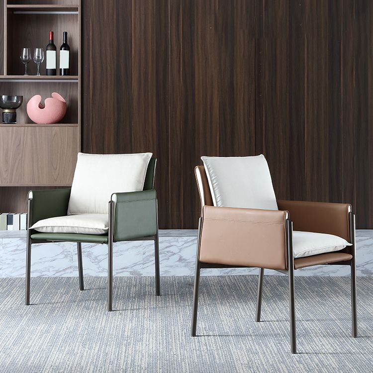 Contemporary Arm Chair Metal Solid Back Dining Room Chair for Indoor
