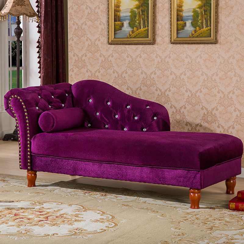 Living Room Velvet Rolled Arms Chaise Modern Chaise Lounge with Upholster