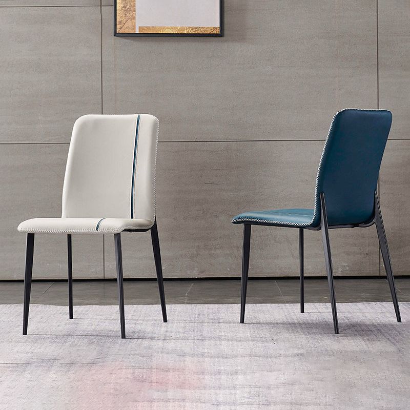 Scandinavian Style Solid Back Armless Dining Chairs Leather Upholstered Dining Chairs (Set of 2)