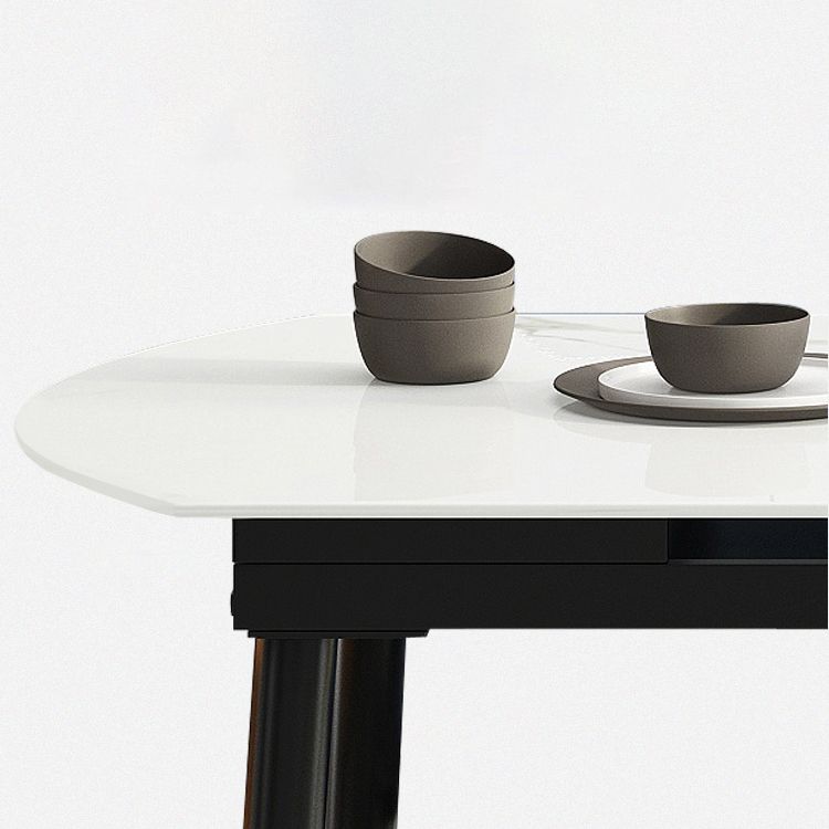 Sintered Stone Top Extendable Round Table for Restaurant Modern Dining Table in White with 4 Legs
