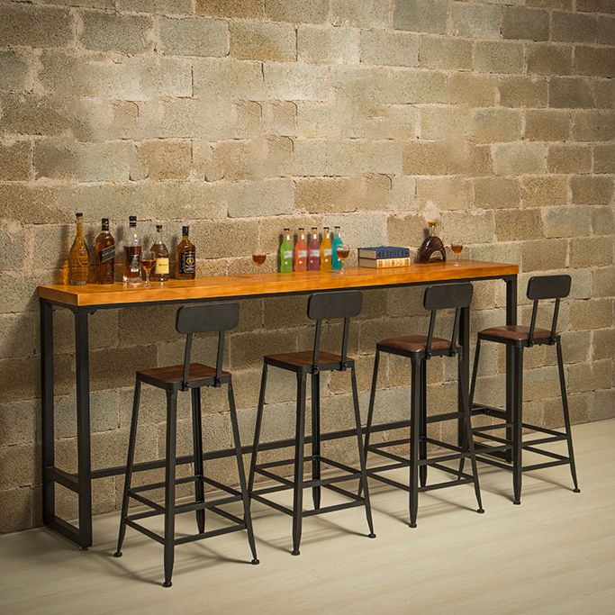 Industrial Solid Wood Bar Table Rectangle Dining Table for Kitchen Living Room