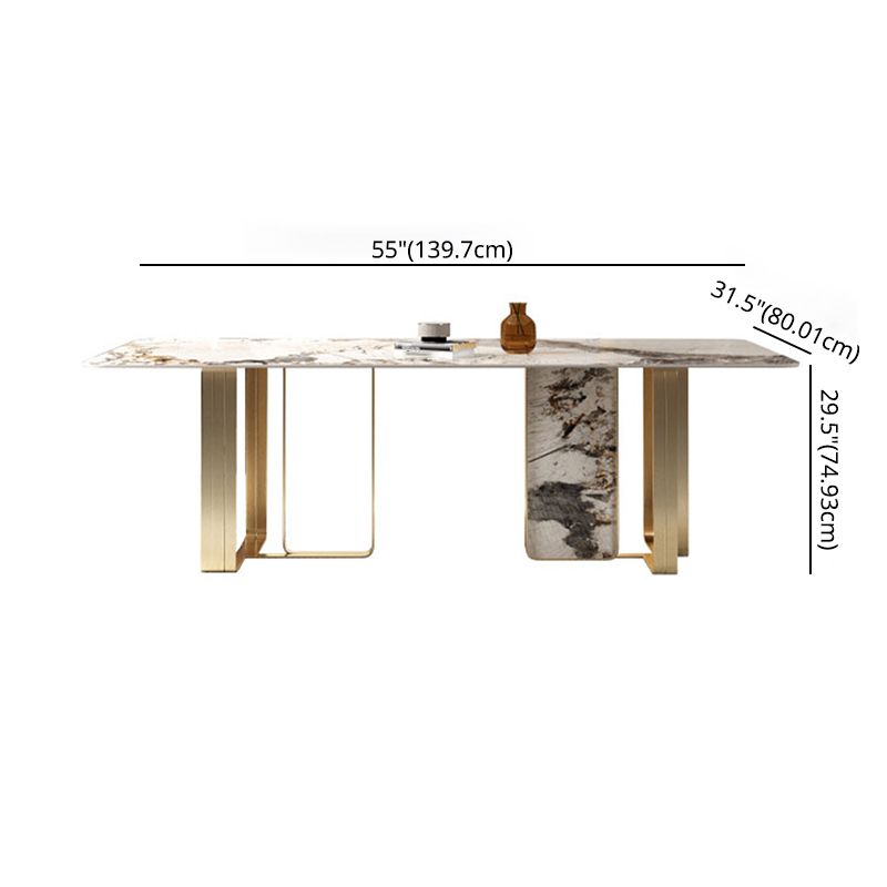 Conjunto de comedor de cocina de piedra sinterizada de forma rectangular moderna juego de comedor de cocina blanca con pedestal doble