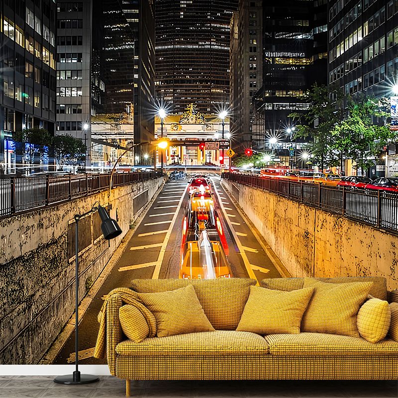 Photo Modern Mural Wallpaper Yellow Urban Road Wall Covering, Personalized Size Available