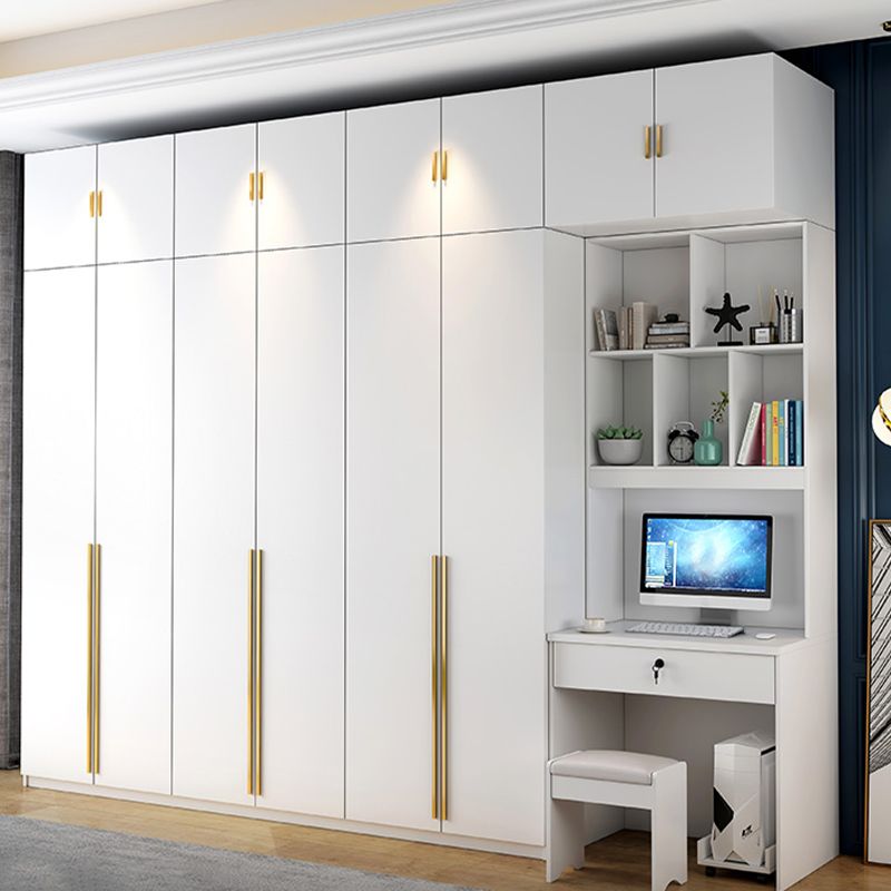 White Engineered Wood Wardrobe Modern Style Cabinet with Drawer