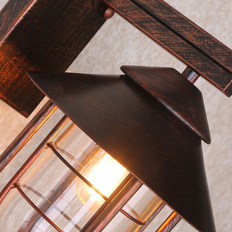 Retro -Stil Metall Wandleuchte Käfigform Wandleuchten mit Glas für Natur im Freien