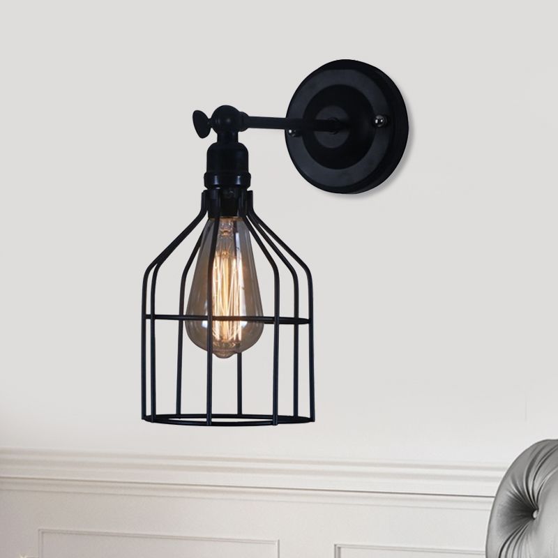 Vintage Style Birdcage Schatten Wandlampe 1 Glühbirnen Metallic Wall Montage Lamp in Schwarz für Café