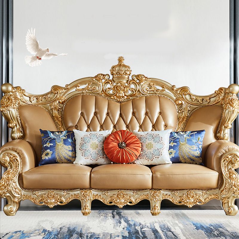 Genuine Leather Sofa Tufted Split-Back Rolled Arm Sofa for Living Room