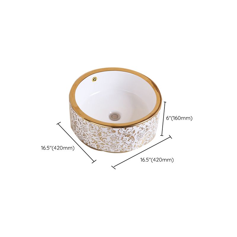 Traditional Vessel Sink Oval Porcelain with Pop-Up Drain Vessel Lavatory Sink