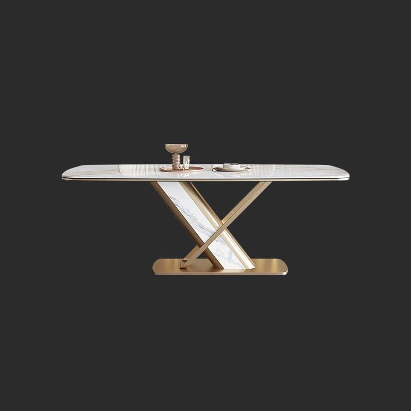 Traditional Luxury Stone Dining Table Gold Pedestal Casual Dining Table