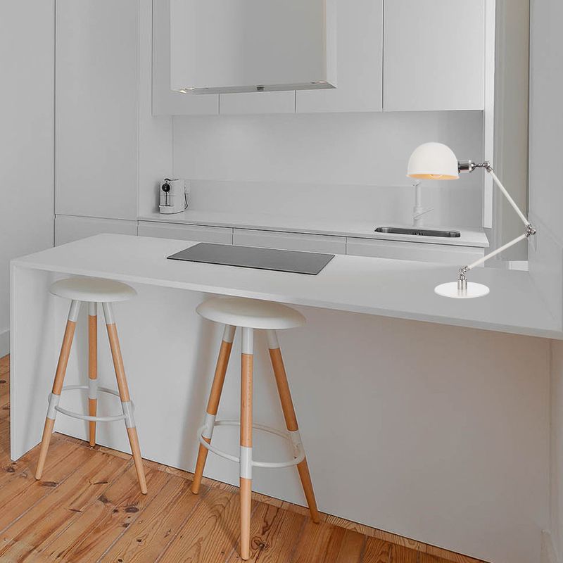 Dome Studeerkamer Leeslamp Metaal 4"/8,5" Breed 1 Licht Industrieel Stijlvolle Bureauverlichting in Wit, 8"+8"/8"+8"+8" Lengte Arm